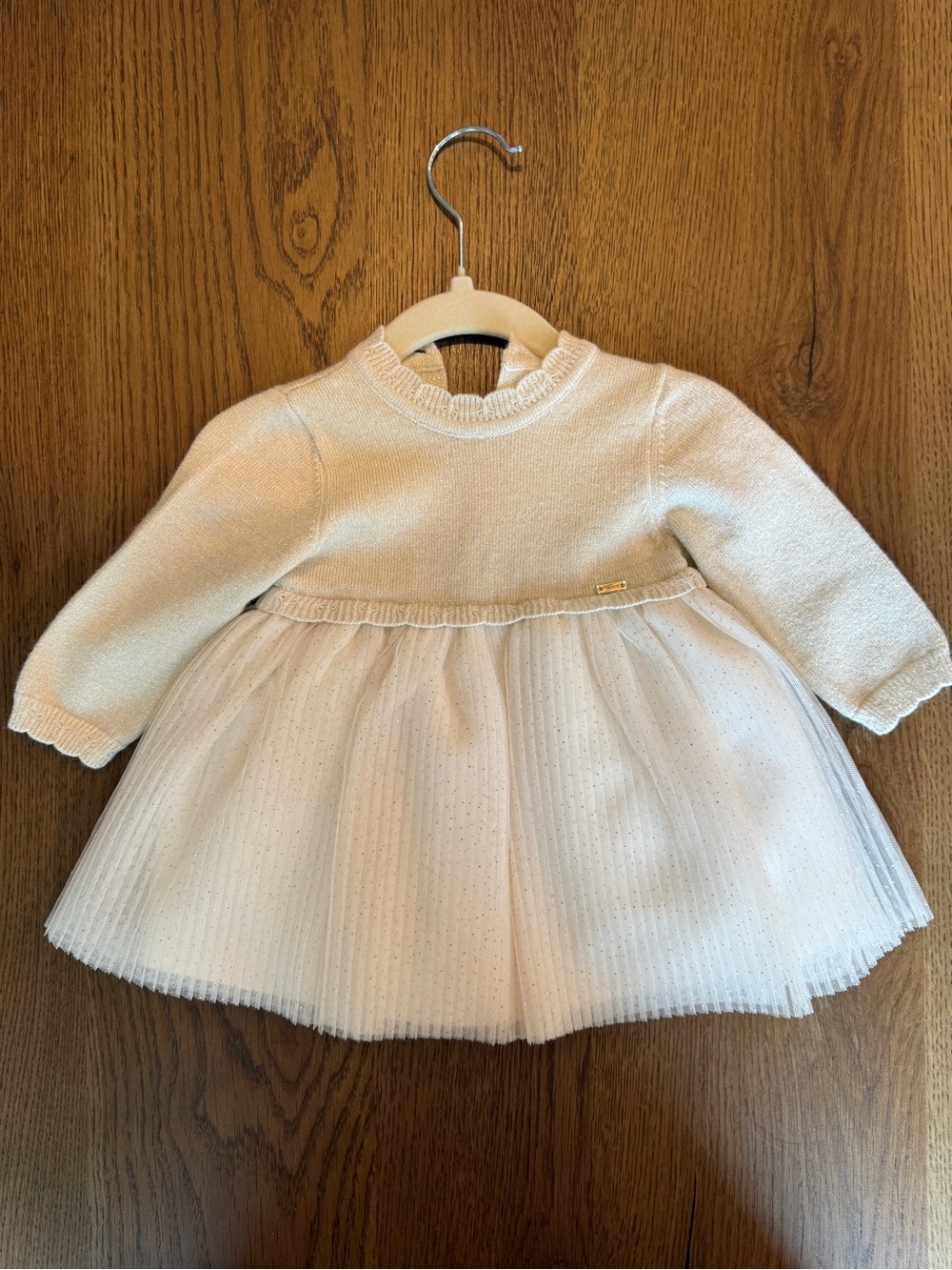 Mayoral Cream Knit Bodice with Tulle Skirt Dress